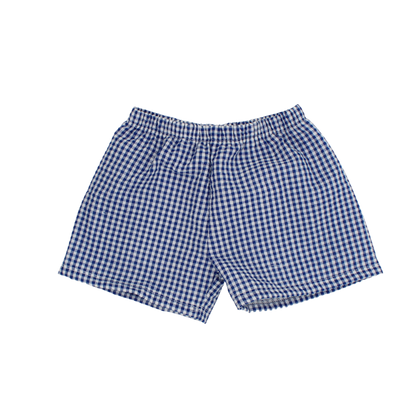 Dark Blue Gingham Lined Seersucker Shorts