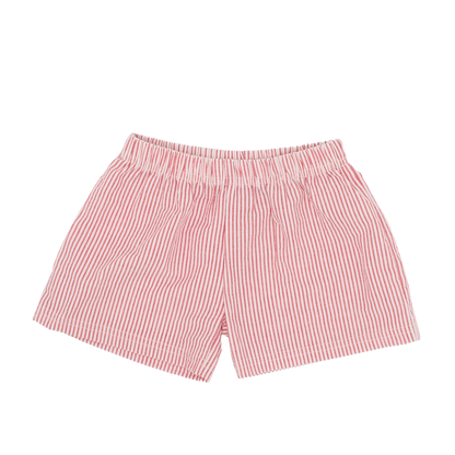 Light Red Stripe Lined Seersucker Shorts