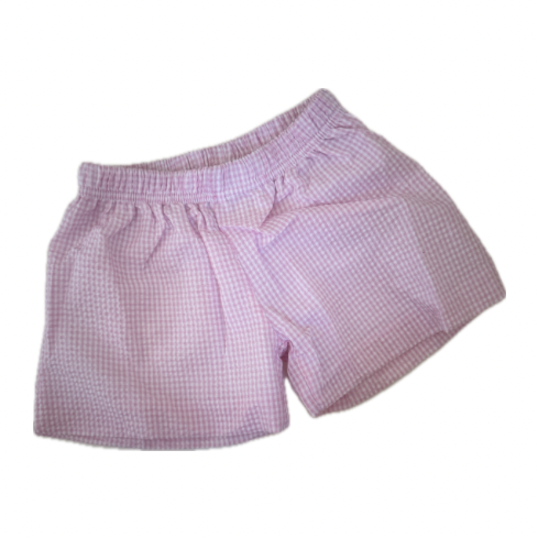 Pink Gingham Lined Seersucker Shorts